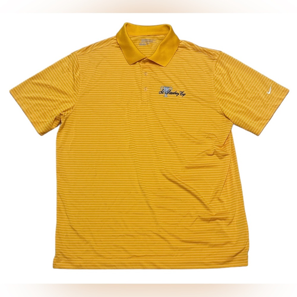 Nike Golf Polo Shirt Men’s XL Yellow Stripes Tour Performance St. Petersburg Cup